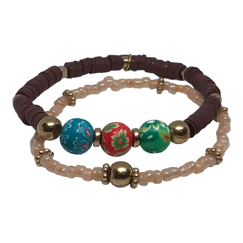 Boho Chic Handmade Heishi Glass Beads Bracelet Set Unique Beachy